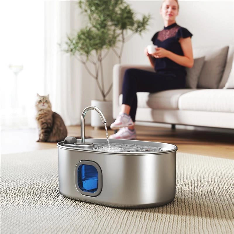 FONTANELLA PER GATTO DA 7L CON LUCE LED E SPAZZOLA, IN ACCIAIO INOX 304, 32X22.1X22.3 CM, ARGENTO