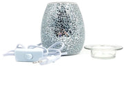 Candeliere in Vetro Mosaico Sfuso - Fumoir e Diffusore di Olio - Manufatto Artigianale - Argento - Decorazione per la Casa - Design Mosaico Unico