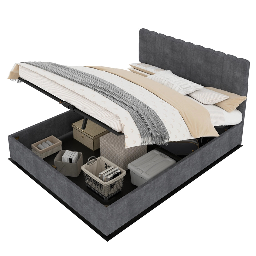 Letto Contenitore Imbottito con Testiera ¨C MINIMAL ¨C Grigio 140x200