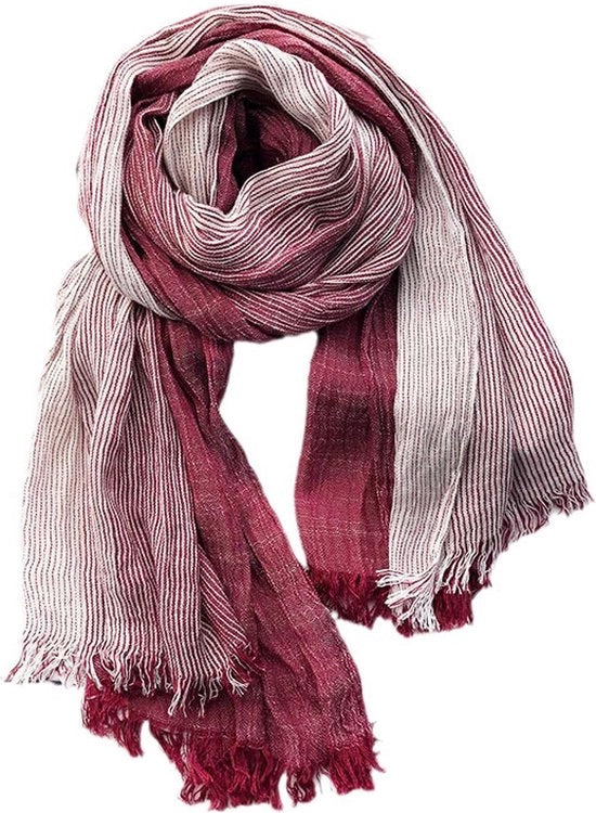 Omslagdoek estivo-autunnale - omslagdoek morbido e caldo - omslagdoek lungo di cotone con piumini - sciarpa a strisce di cotone e lino - unisex (75 x 190 cm) - rosso - 190*75cm