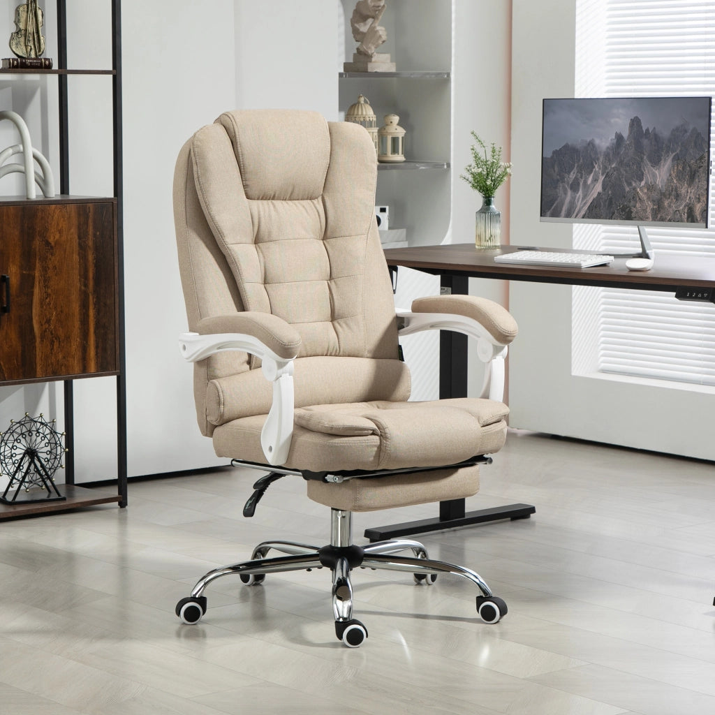 Sedia da ufficio con poggiapiedi, schienale reclinabile e braccioli imbottiti ¨C Minimal ¨C Lino beige