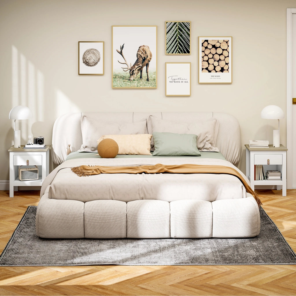 Set 2 Comodini con Cassetto e Ripiano Aperto 45x40x55 cm in Legno Bianco e Rovere