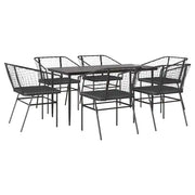 Set Pranzo da Giardino 7 pz | Set Salotto da Giardino Nero con Cuscini Polyrattan Vetro