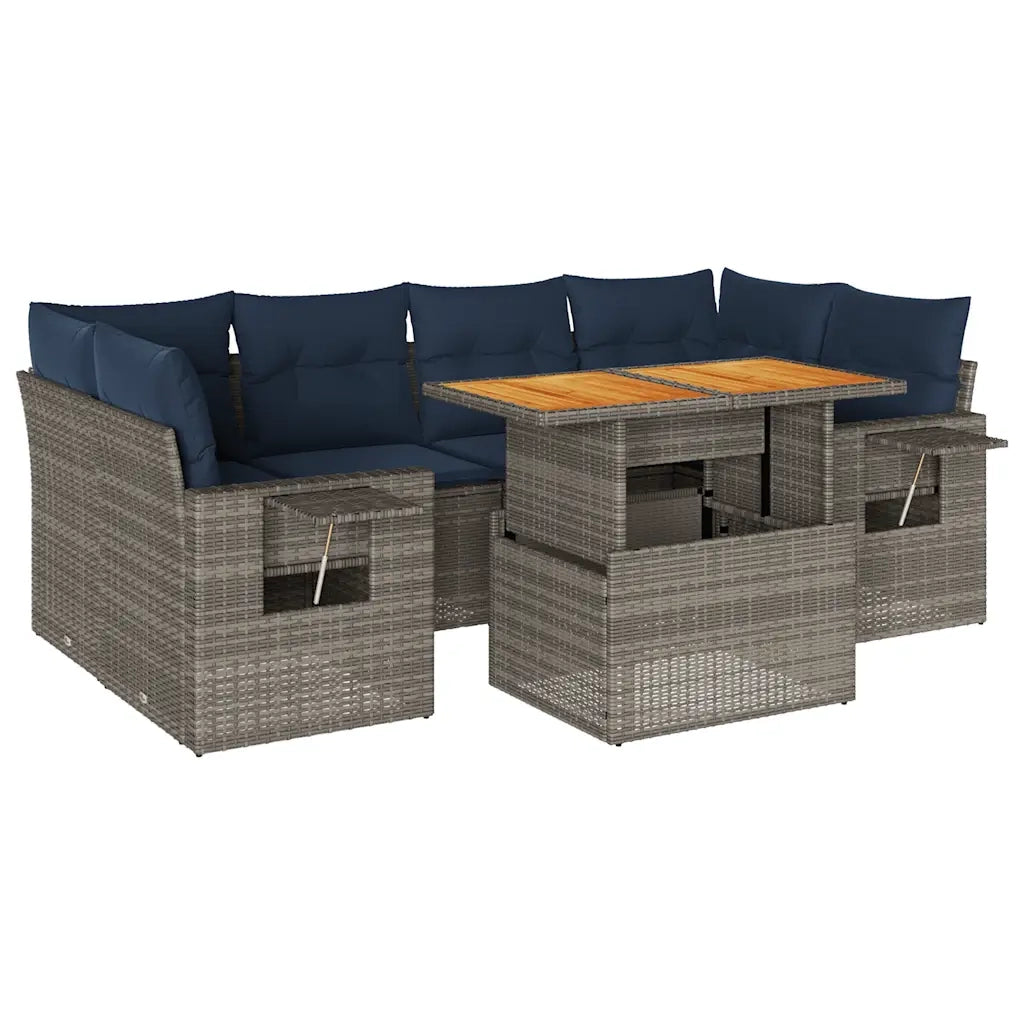 Set Divani da Giardino 7 pz con Cuscini Grigio in Polyrattan