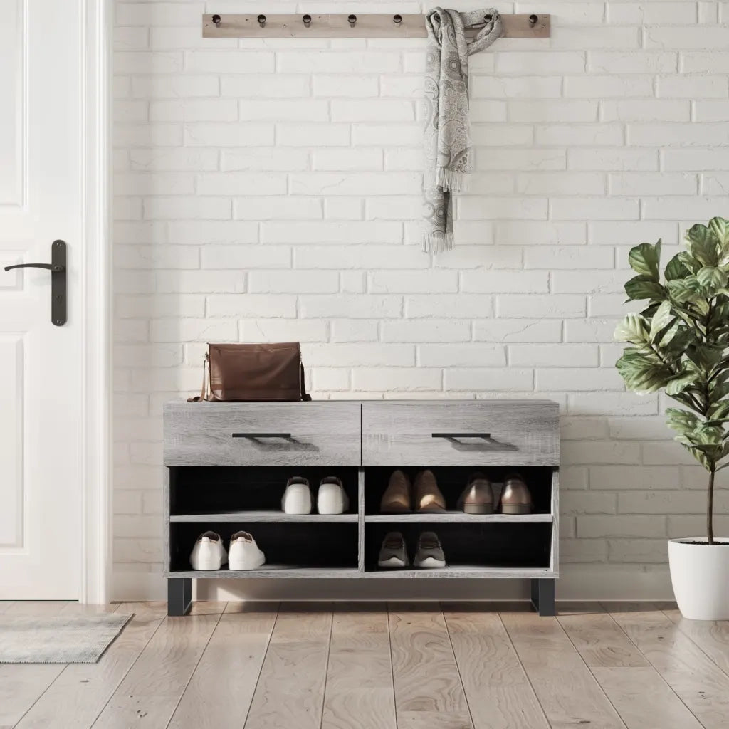 Panca Porta Scarpe-Sgabello-Panca Scarpiera Grigio Sonoma 102x35x55 cm Legno Multistrato 590047