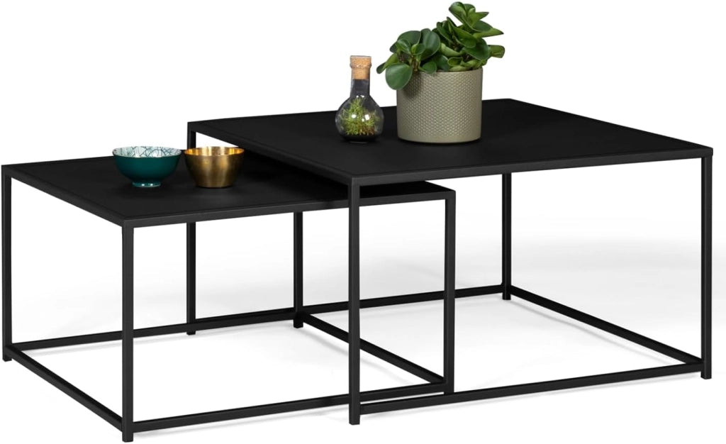 Set di 2 tavolini DAVIS 60/70 in metallo nero opaco, design industriale