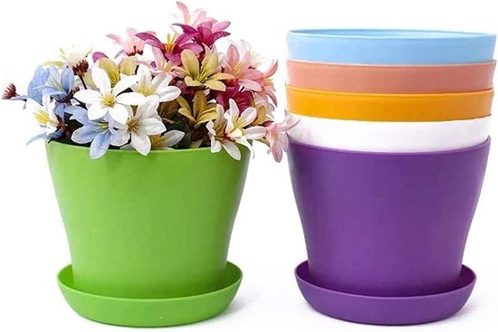 Vasi da fiori e piatti da 20 cm - 6 pezzi - vasi da piante in plastica extra grandi - contenitori per piante - per uso interno ed esterno - vasi per bonsai - vasi da semina - contenitori da giardino - contenitori per fiori da interni