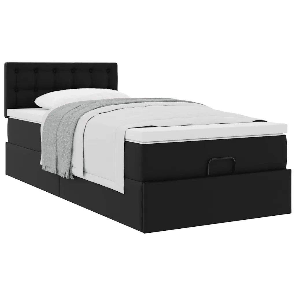 vidaXL Letto Pouf con Materasso Nero 100x200 cm Similpelle