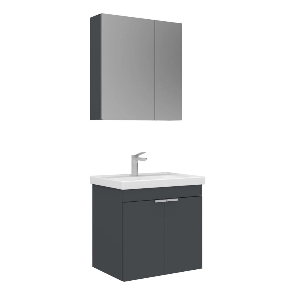 Set mobile lavabo con specchio (2 pezzi) "Desna 60" - 60 x 45 x 58 cm - Antracite opaco