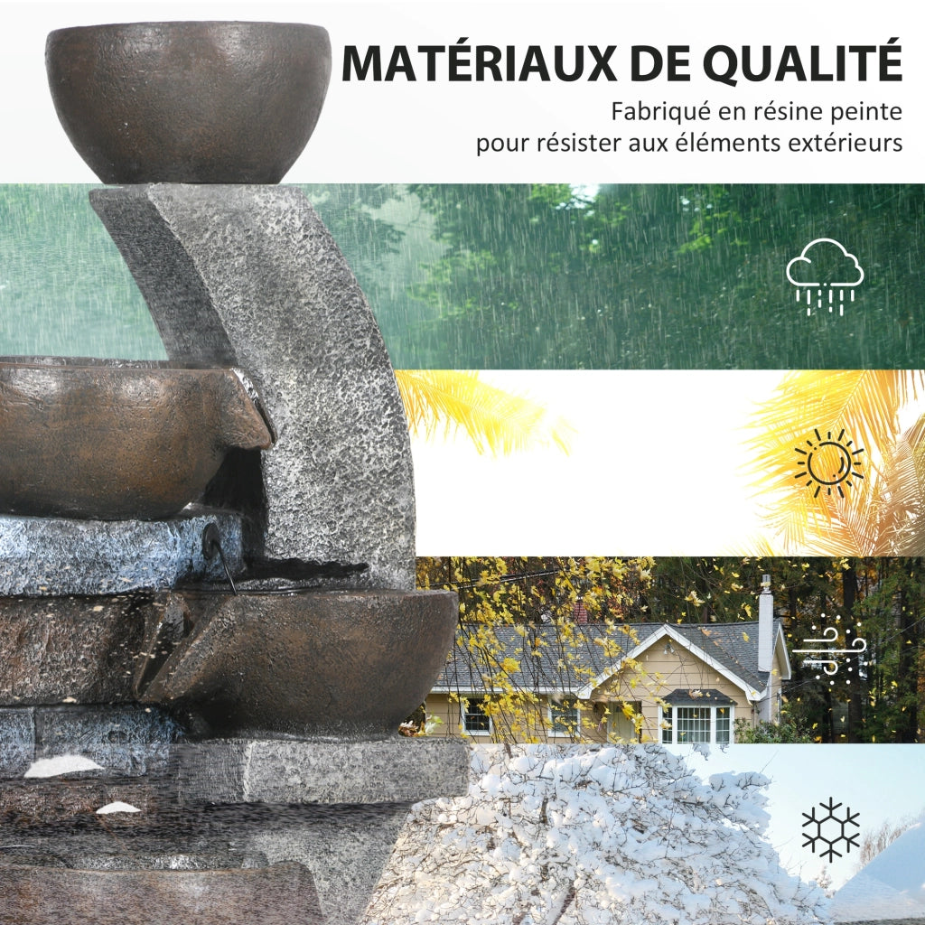 Fontana da Giardino 5 Livelli con Luce LED e Pannello Solare ¨C Zephmum ¨C Resina Grigio e Marrone