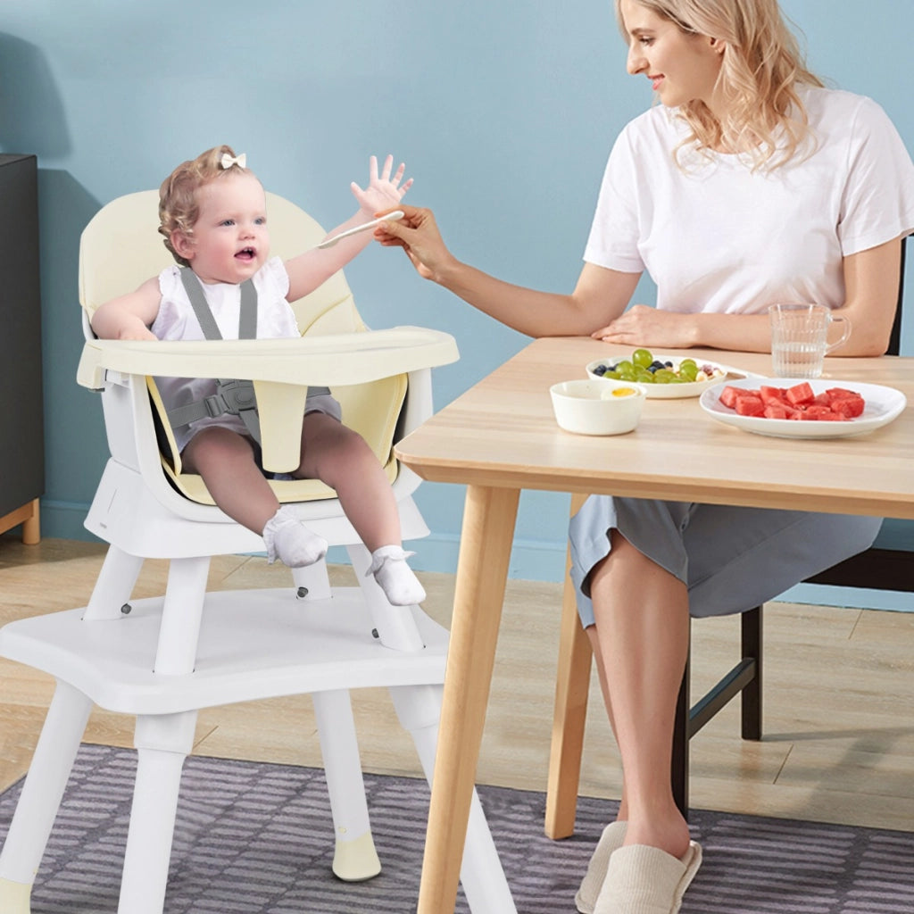 Seggiolone per neonati con imbracatura a 5 punti cuscino rimovibile, Seggiolone per bambini convertibile Beige-Seggioloni