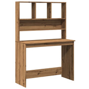 Scrivania da ufficio postazione di lavoro mobile per computer scrivania da studio con ripiani rovere lavorato a mano legno marrone ingegnerizzato 02_0023486