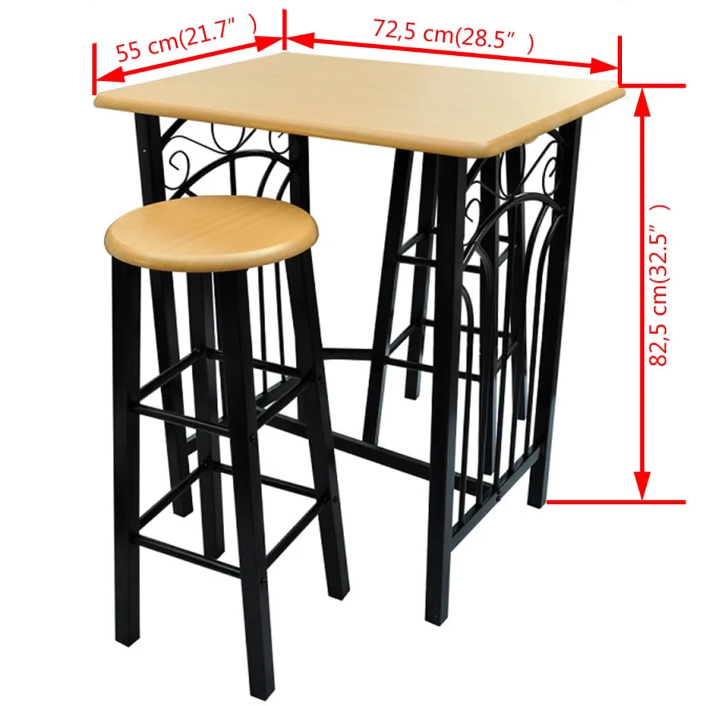 Set Tavolo da Pranzo / Bar e Sedie in Legno e Acciaio Marrone CFW7294474