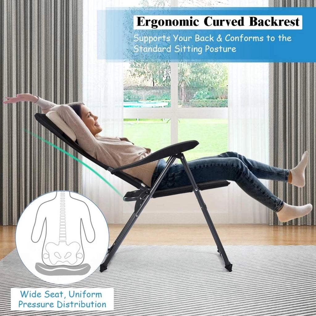 Set di 2 sedie pieghevoli per giardino, sedie con schienale regolabile, supporto ergonomico e cuscino per seduta in spugna, sedie da pranzo per patio, giardino, nero (Nero)