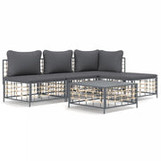 Set Divani da Giardino 5 pz | Set Salotto da Giardino con Cuscini Antracite in Polyrattan