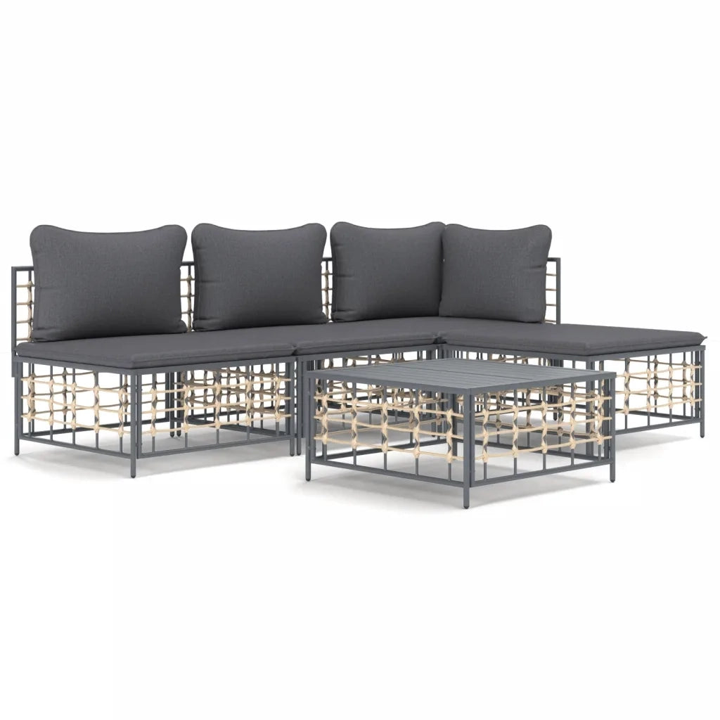 Set Divani da Giardino 5 pz | Set Salotto da Giardino con Cuscini Antracite in Polyrattan
