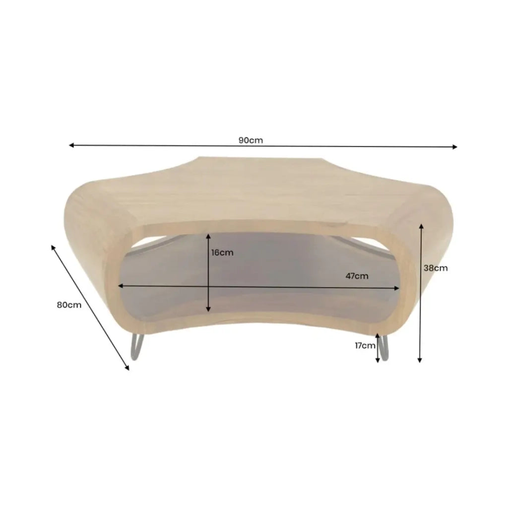 Tavolino basso NERA 90 cm in legno massiccio di acacia con nicchia e gambe in metallo nero – stile retrò industriale