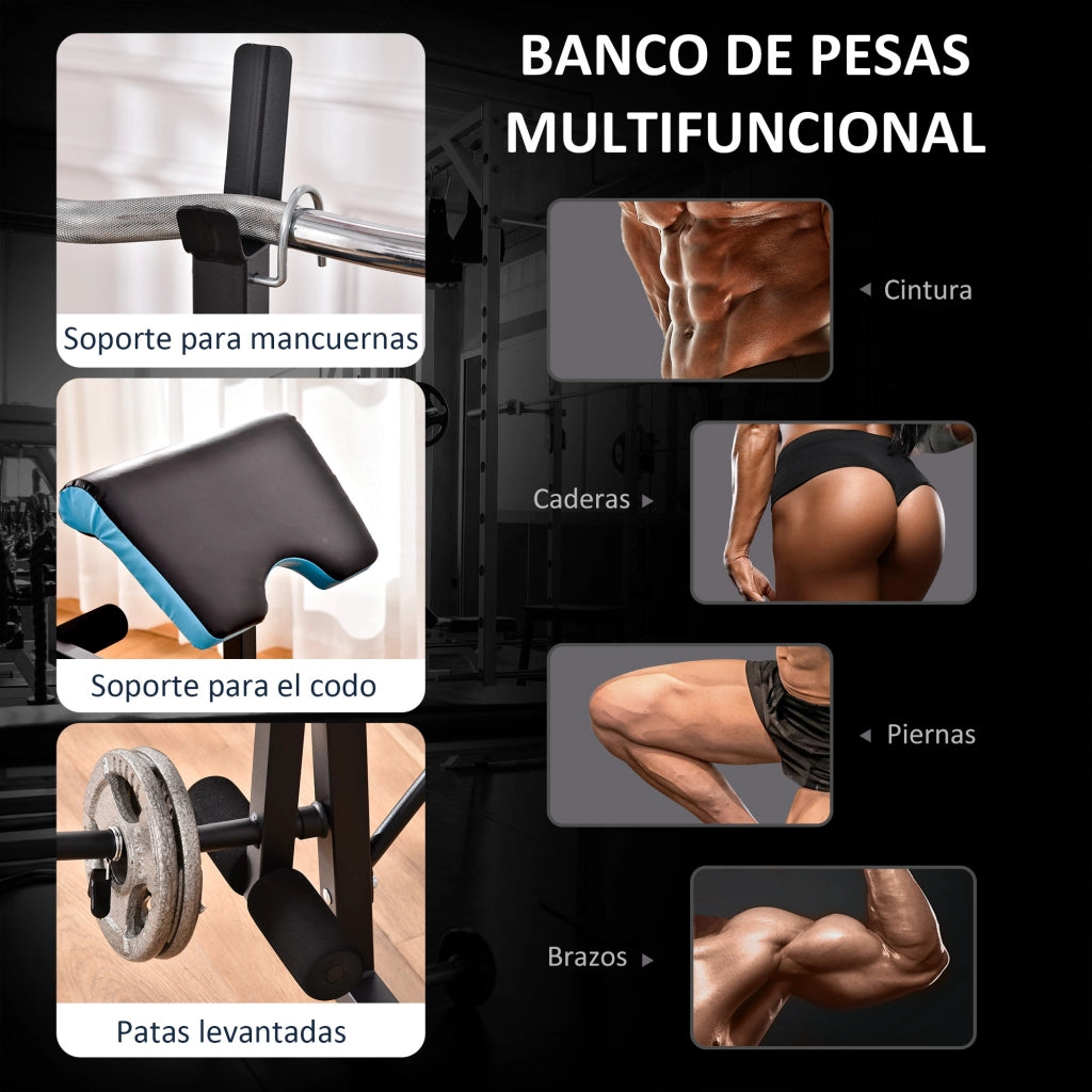 Panca da Allenamento ¨C Xylo ¨C con Supporto Bilanciere e Schienale Regolabile Blu
