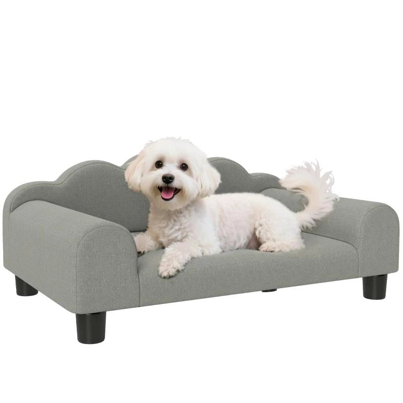 DIVANO PER CANI CON BRACCIOLI DI SUPPORTO, IN LEGNO E TESSUTO FRENCH TERRY, 66X42X28.5 CM, GRIGIO