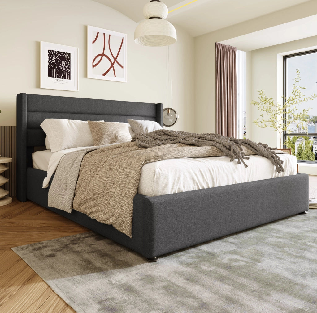 Letto contenitore imbottito 140x200 cm con materasso grigio