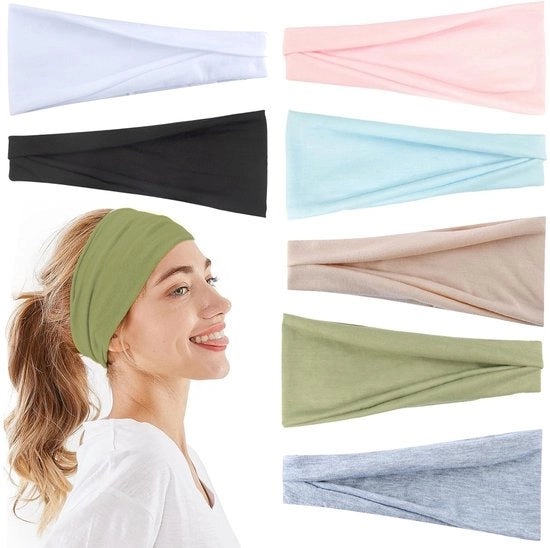 Cintura per capelli per donne - 7 pezzi - Antiscivolo - Elastico - Soffice - Respirante - Cotone/Poliester 22x10 cm - Cinturino per capelli