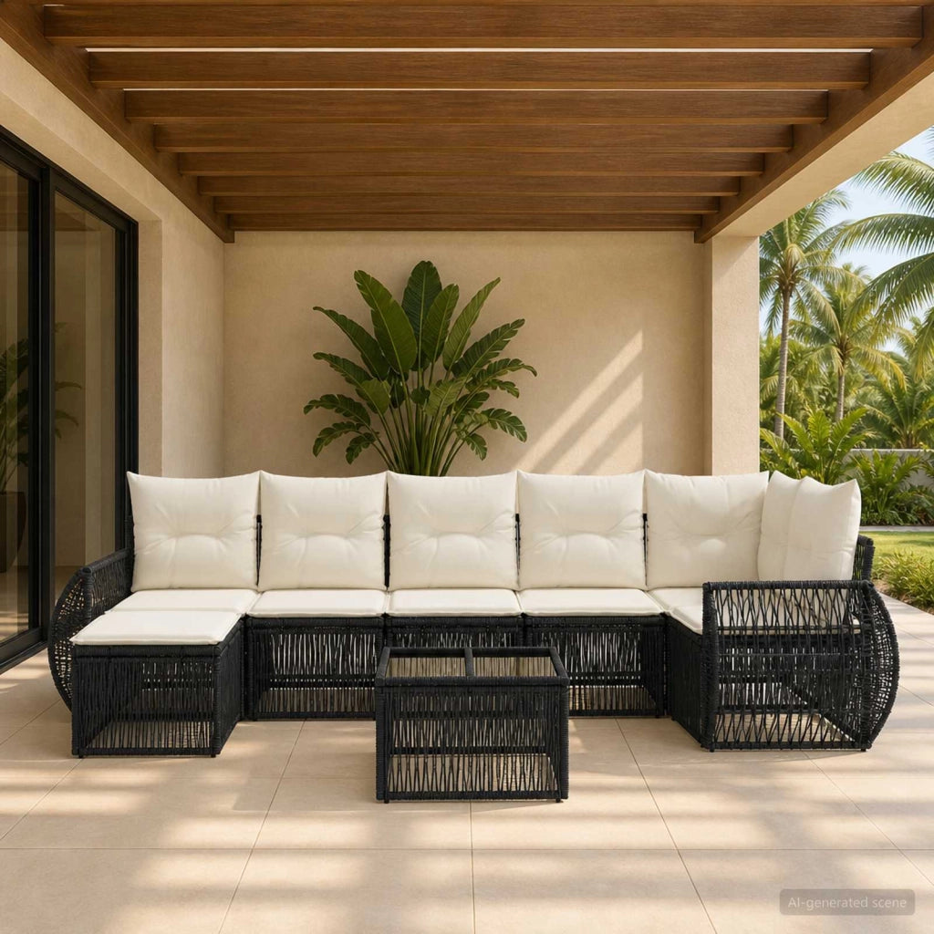 Set Divano da Giardino 8 pz Nero e Bianco Crema polyrattan 3435493