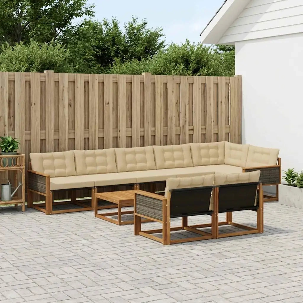 Set di divani da esterno con cuscino 9 pcs Naturale e Beige