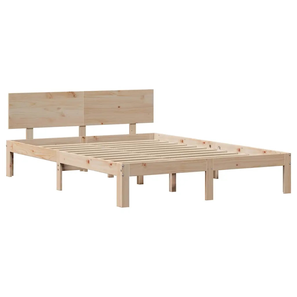 Letto matrimoniale | Letto per adulti | Giroletto con Testiera 140x200 cm in Legno Massello di Pino