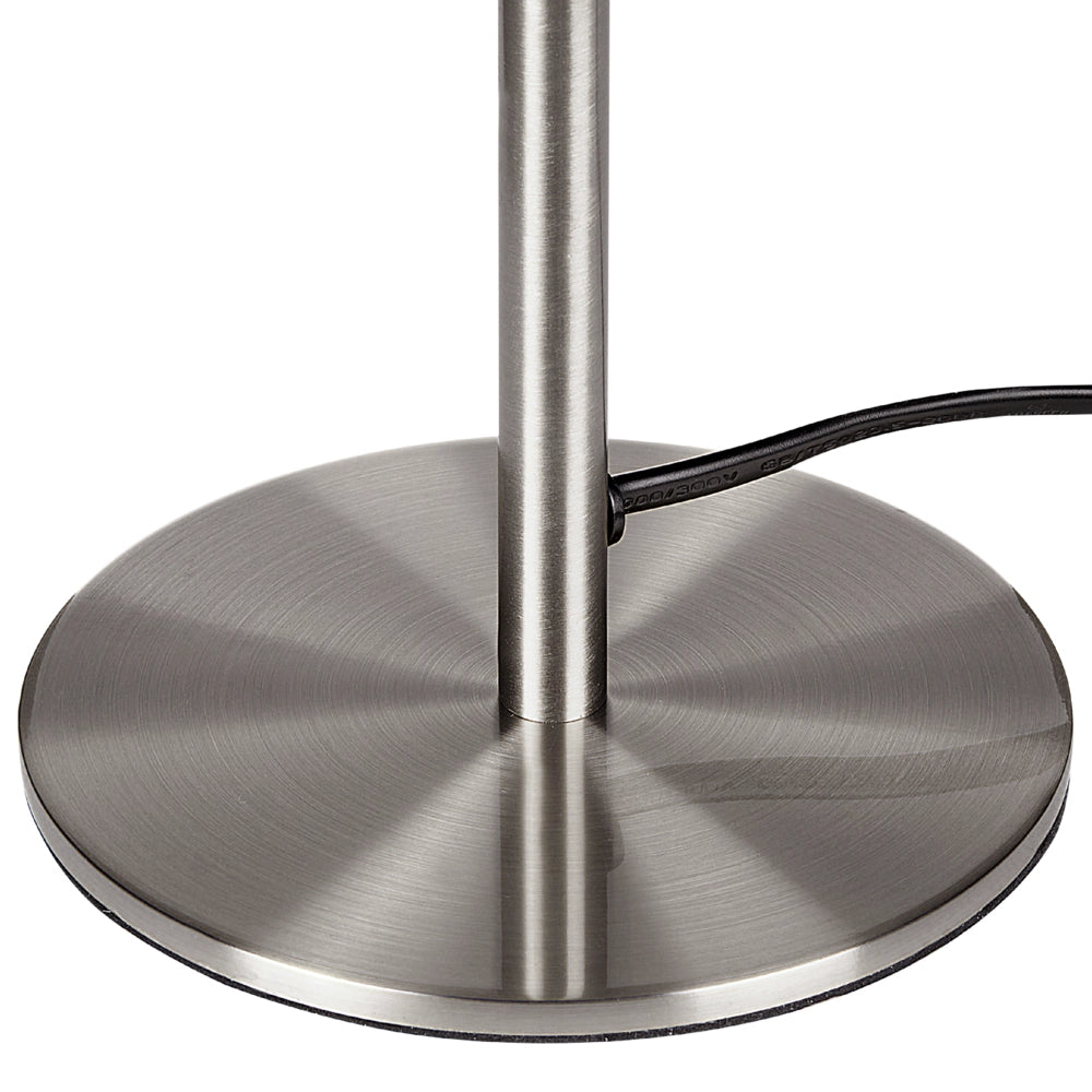 Lampada da tavolo con base in metallo argento e paralume in vetro, in stile minimalista, per la casa e l'ufficio.