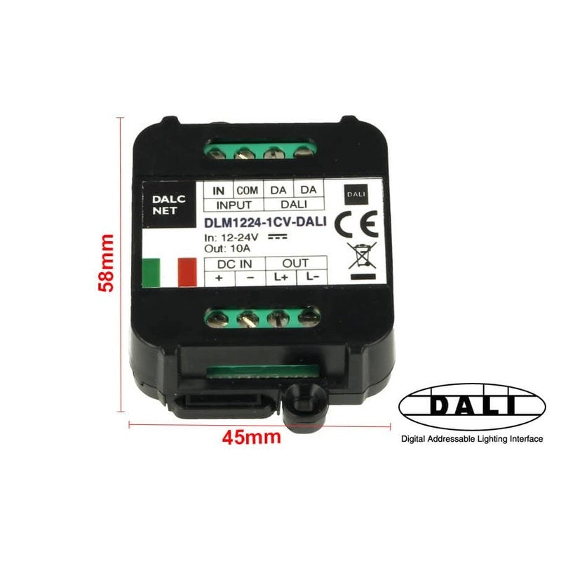 DLM1224-1CV-DALI Led Dimmer Bus DALI 12V 24V 10A Pulsante N.O. 0/1-10V Potenziometro