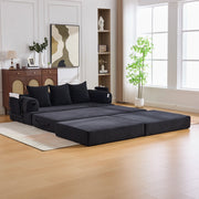 Sofa modulare in tessuto corduroy nero con struttura in metallo; 200 x 190 x 67 cm