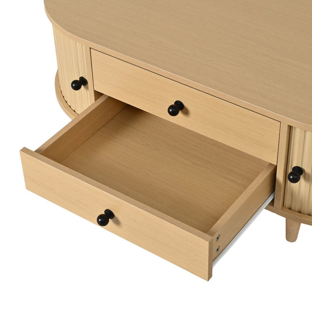 Tavolino da salotto in MDF con 2 cassetti e ante scorrevoli; 100x50x36 cm; legno naturale