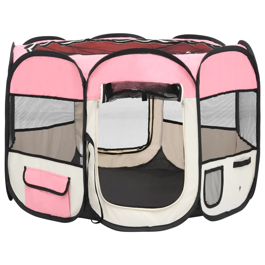 Box pieghevole per cani con borsa per il trasporto rosa 90 x 90 x 58 cm 02_0001735