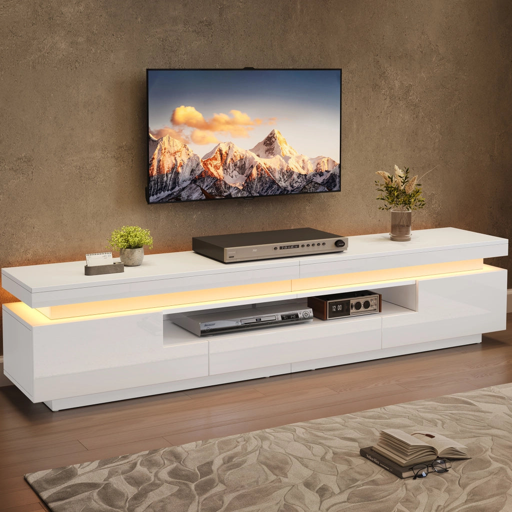 Mobile TV da pavimento con 2 vani laterali, 1 cassetto e LED