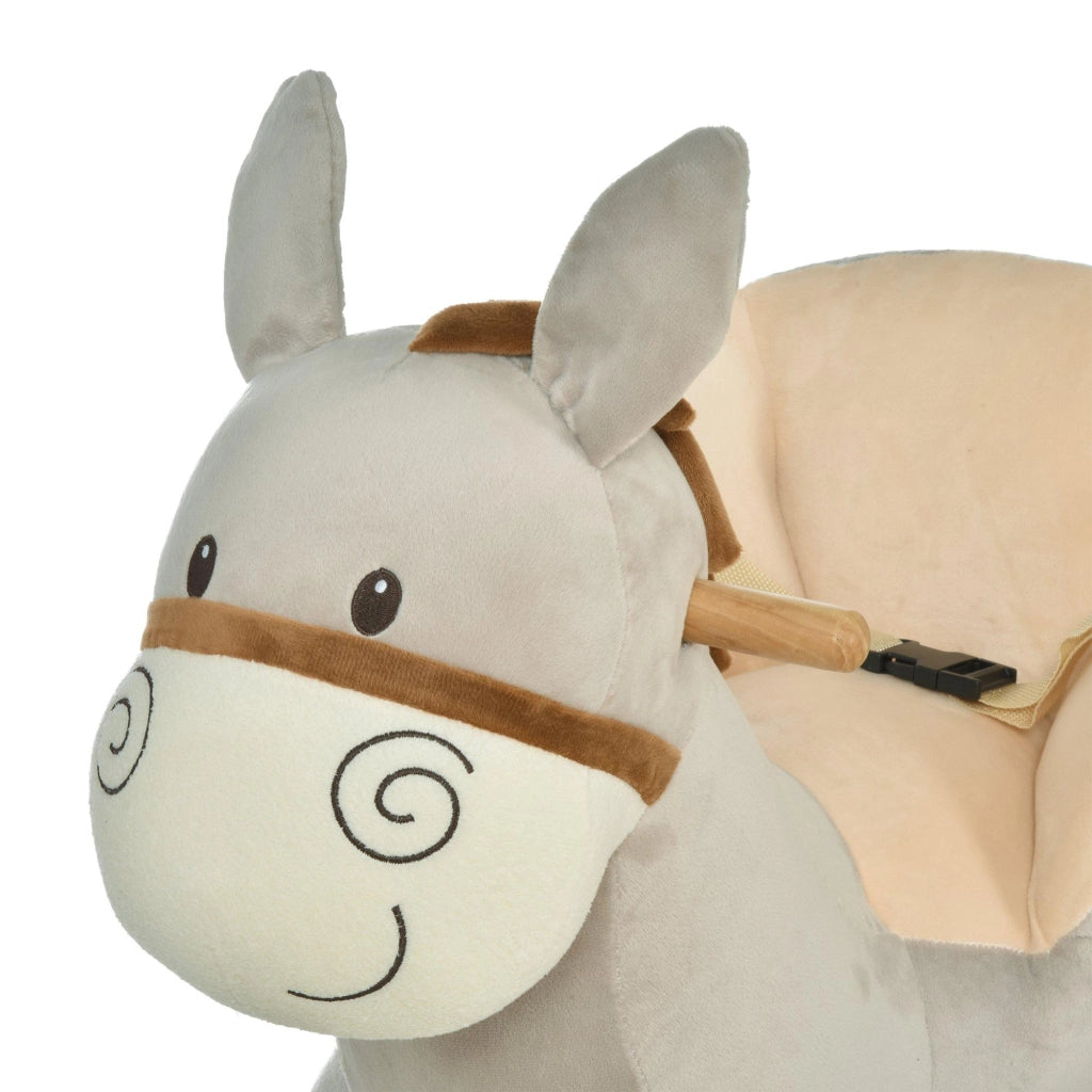 Dondolo per Bambini in Legno Asino in Peluche con Suono