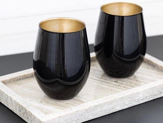 Set di bicchieri da cocktail colorati 580 ml Set di bicchieri da cocktail Highball Tumblers Bicchieri da vino da 6 pezzi Bicchieri da tè grandi Tumbler | Grande Gatsby | Nero/oro