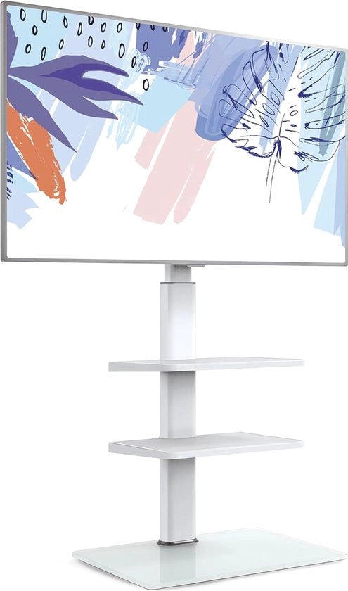 Tv-vloerstandaard universale con 3 pannelli per schermo da 32 a 60 pollici - regolabile in altezza e ruotabile - con piede in vetro resistente - max VESA 600x400mm - regolabile in altezza