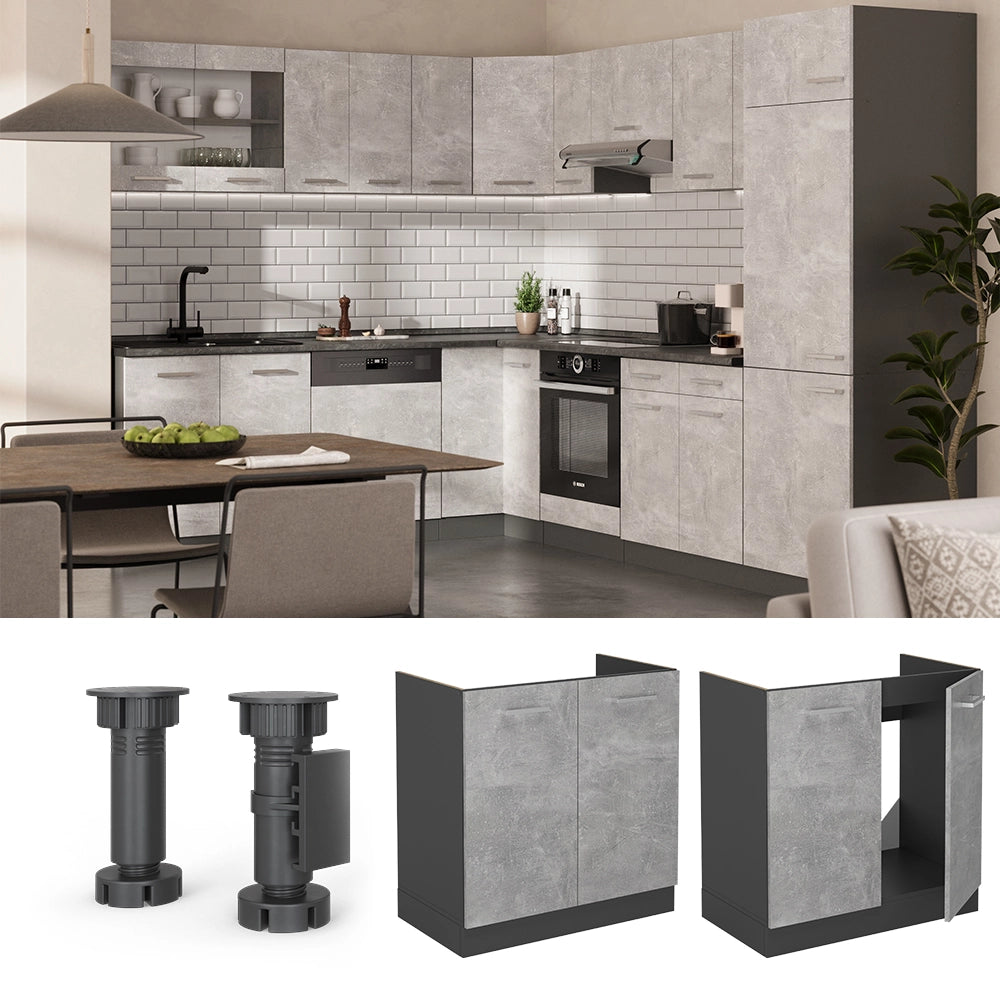 Vicco Mobile lavello cucina Calcestruzzo 80 cm senza piano di lavoro