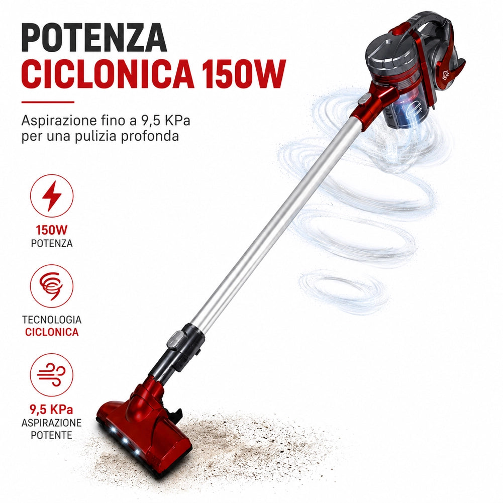 Aspirapolvere Scopa Elettrica Ciclonico Senza Filo Batteria Ioni Litio 2 Colori