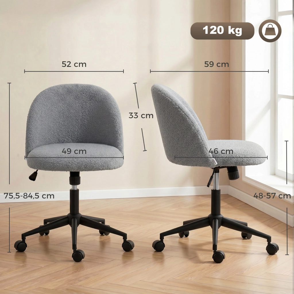 Chaise de Bureau Ergonomique Hauteur Réglable Roulettes Gris