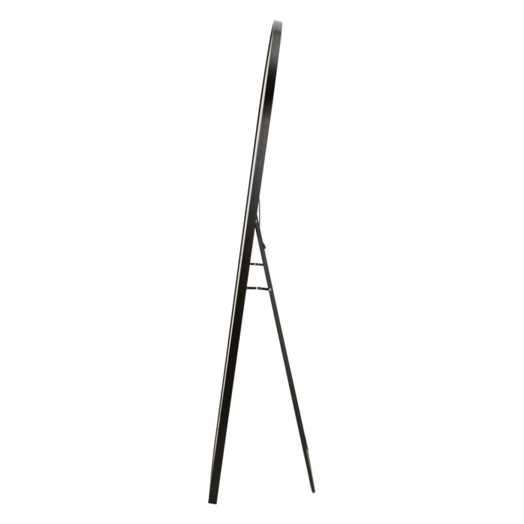Specchio da terra ad arco con cornice nera e illuminazione LED