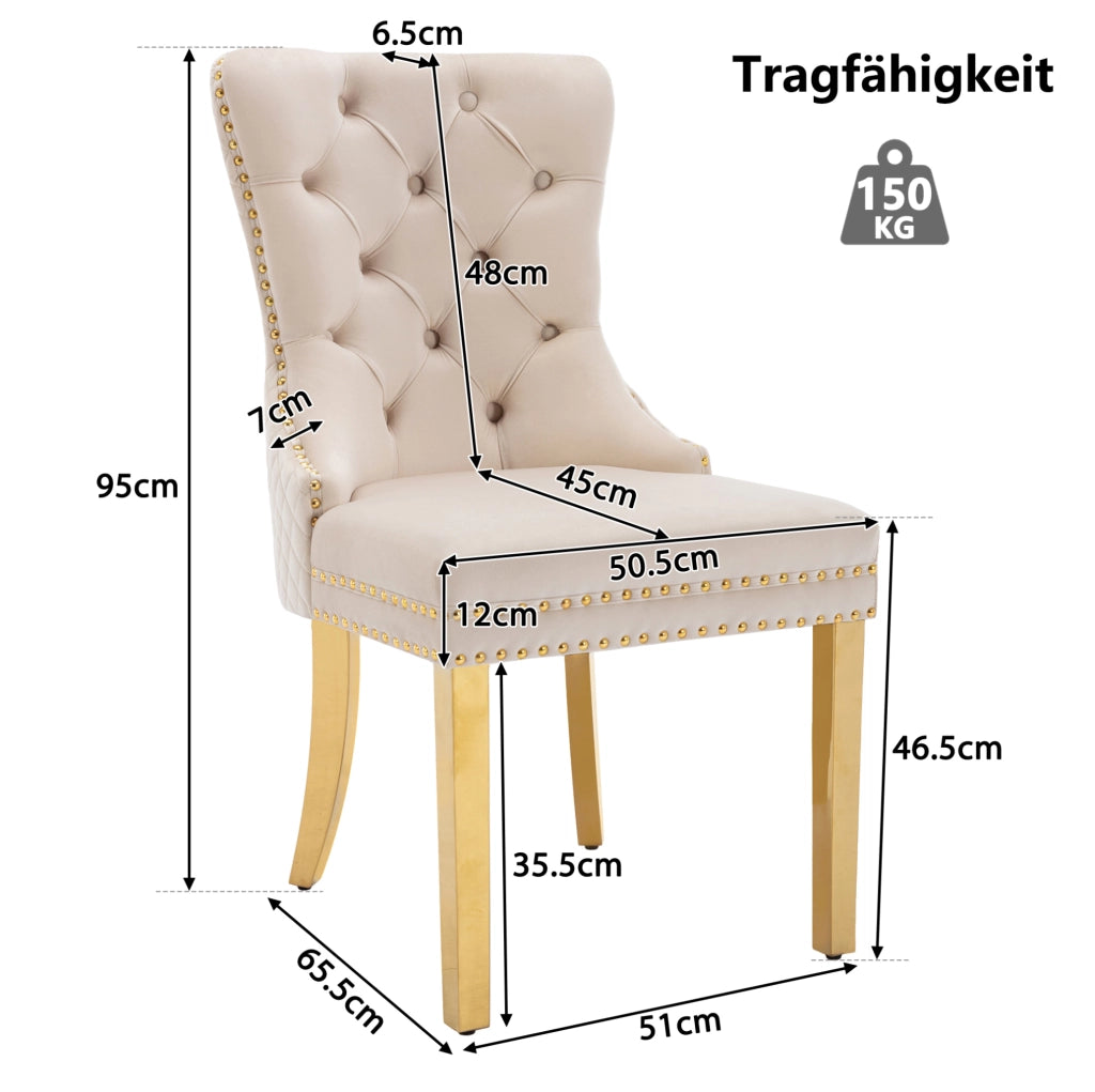 Sedia da pranzo 50.5x45x95 cm con anello decorativo sul retro in velluto beige