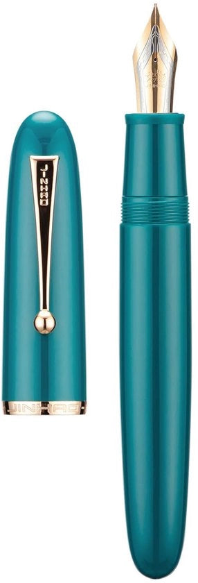 Stilografica Jinhao Dadao-serie #8, punta mediana, cilindro acrilico blu latte con clip dorata, grande dimensioni