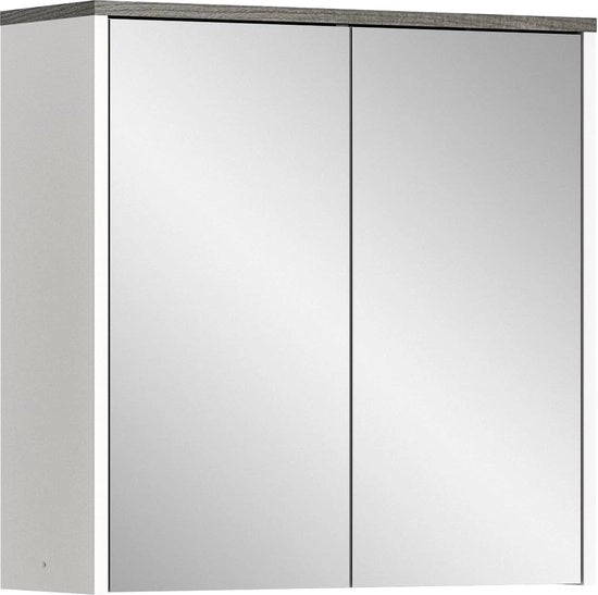 Specchio per bagno in legno bianco - Onde 60x60x21 cm - 2 porte specchio - Certificato FSC