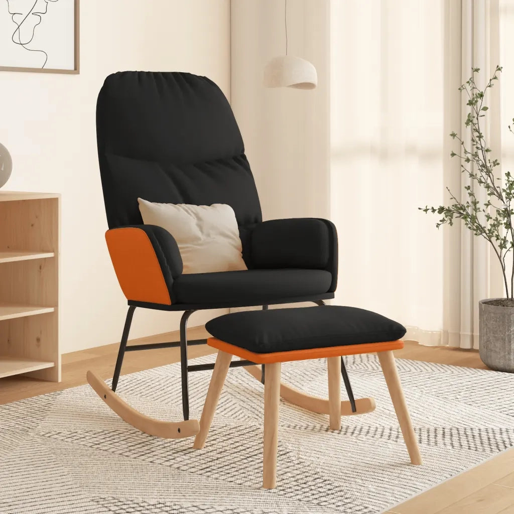 Sedia a Dondolo con Poggiapiedi Nera in Tessuto cod mxl 52023