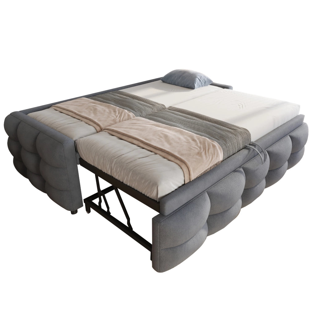 Letto imbottito estraibile 90/180x190 cm in tessuto Teddy grigio