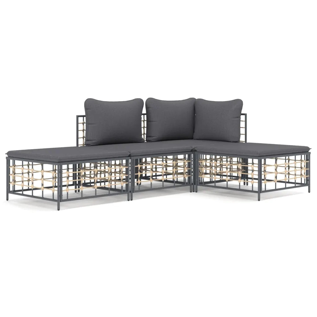 Set Divani da Giardino 4 pz | Set Salotto da Giardino con Cuscini Antracite in Polyrattan