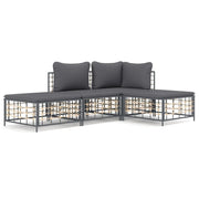 Set Divani da Giardino 4 pz | Set Salotto da Giardino con Cuscini Antracite in Polyrattan