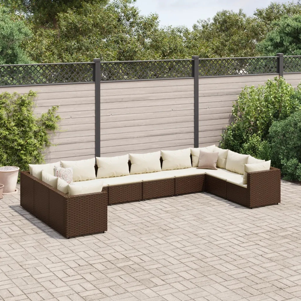 vidaXL Set Divani da Giardino 10 pz con Cuscini in Polyrattan Marrone