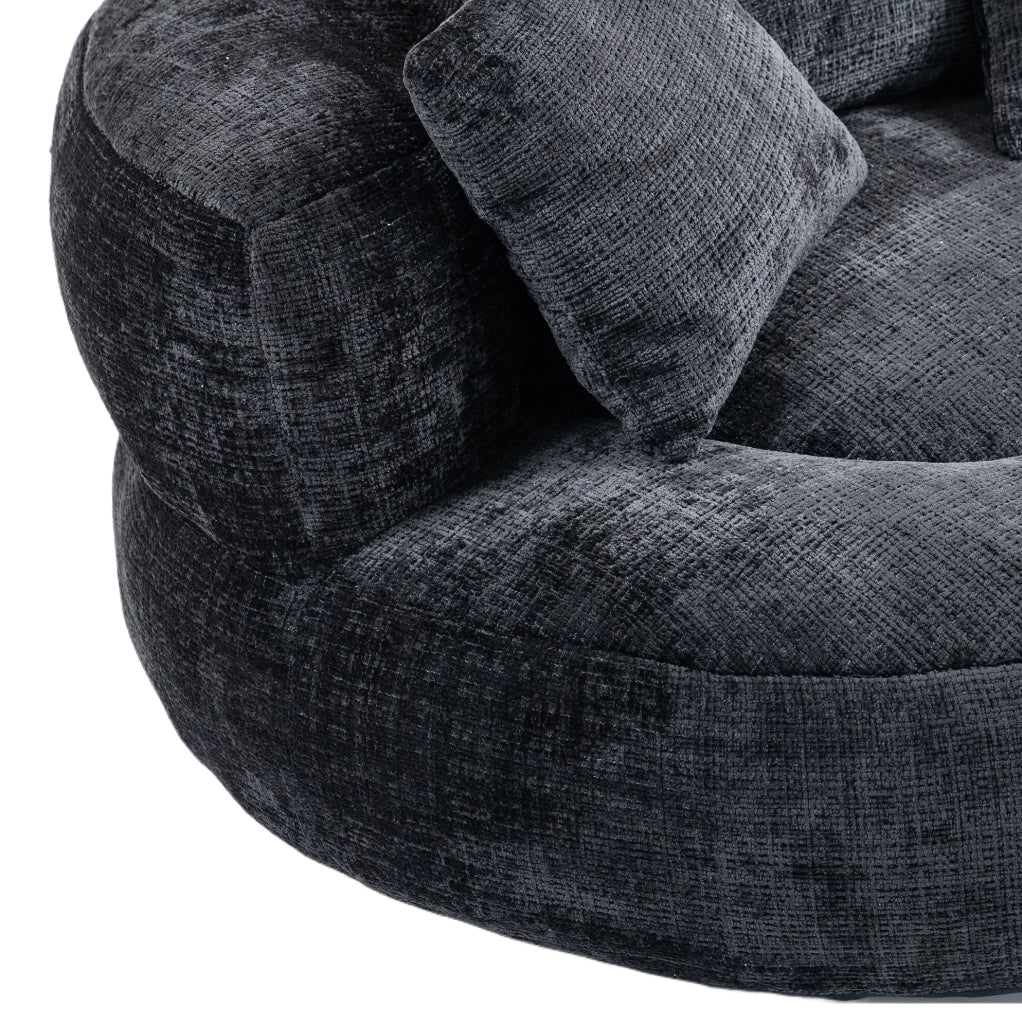 Poltrona sacco 108x108x52 cm con schienale avvolgente e braccioli in chenille nero